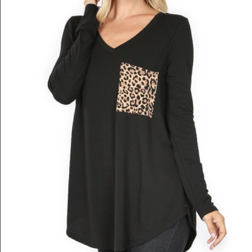 Leopard Pocket Long-sleeve Tee | Black